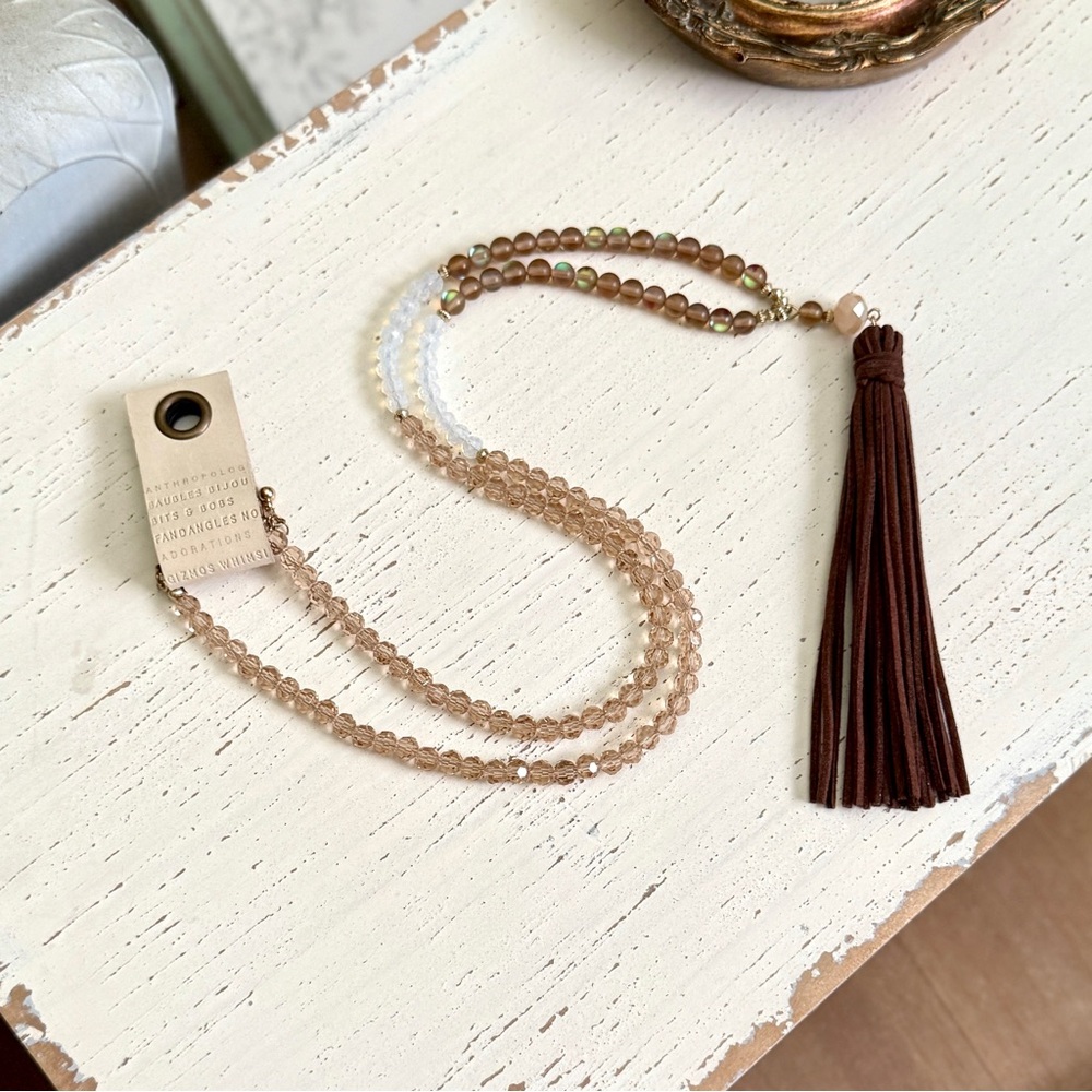 Anthropologie Beaded Leather Tassel Necklace 🏷️ - Picture 4 of 6